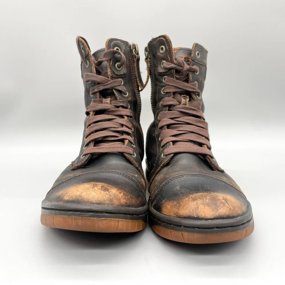 Diesel Tatradium Basket Butch Zip Boots Mens 9 Brown Distressed Leather Hipster